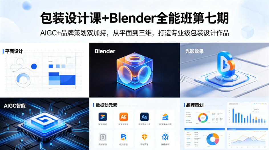 包装设计课+Blender全能班第七期，AIGC+品牌策划双加持，从平面到三维，打造专业级包装设计作品-huitchan网创