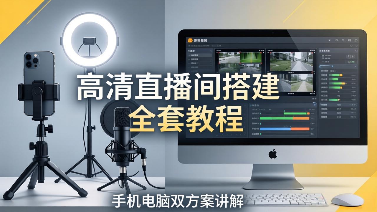 高清直播间搭建全套教程，手机电脑双方案讲解，设备选型调试多机位实操教学-huitchan网创