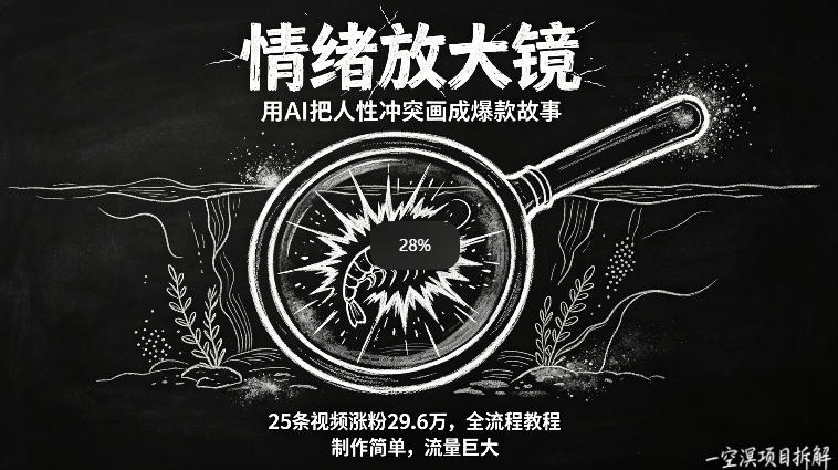 AI制作“情绪放大镜“视频，25条视频涨粉29.6W粉，流量巨大，制作简单，全流程教程-huitchan网创