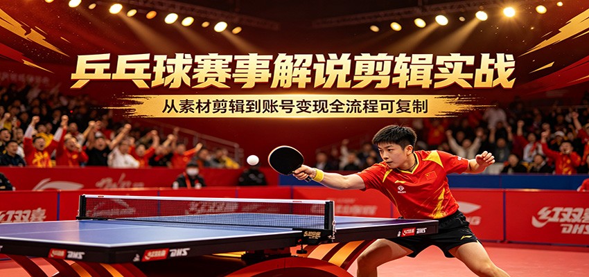 乒乓球赛事解说剪辑实战，从素材剪辑到账号变现全流程可复制-huitchan网创