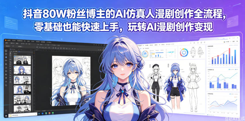 抖音80W粉丝博主的AI仿真人漫剧创作全流程，零基础也能快速上手，玩转AI漫剧创作变现-huitchan网创