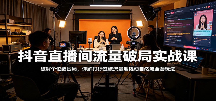 抖音直播间流量破局实战课：破解个位数困局，详解打标签破流量池撬动自然流全套玩法-huitchan网创