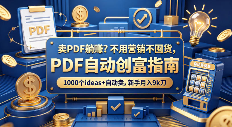卖PDF躺賺？不用营销不囤货，PDF自动创富指南，1000个ideas+自动卖，新手月入9k刀【原创双语字幕】-huitchan网创