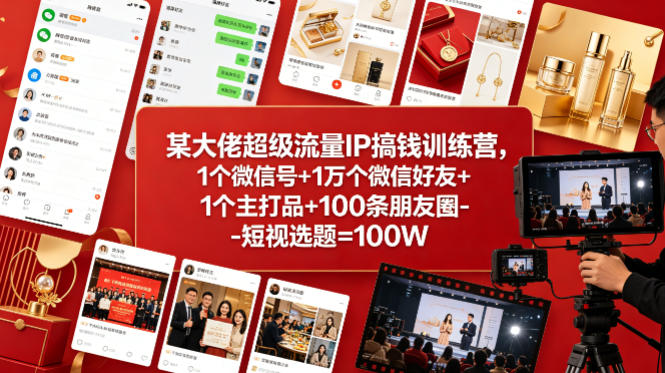 某大佬超级流量IP搞钱训练营，1个微信号+1万个微信好友+1个主打品+100条朋友圈-短视选题=100W-huitchan网创