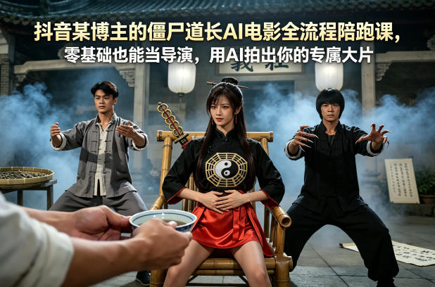 抖音某博主的僵尸道长AI电影全流程陪跑课，零基础也能当导演，用AI拍出你的专属大片-huitchan网创