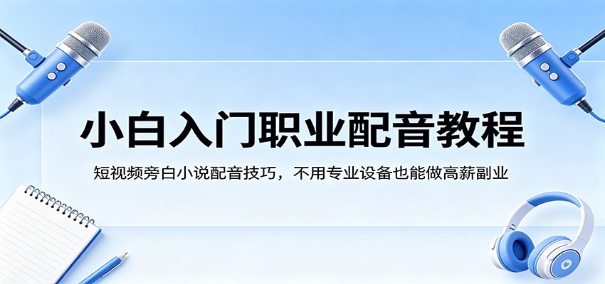 小白入门职业配音教程，短视频旁白小说配音技巧，不用专业设备也能做高薪副业-huitchan网创