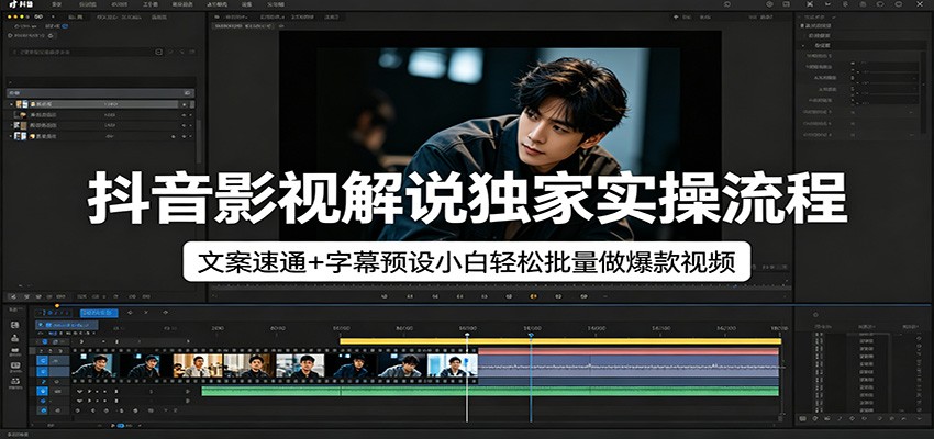 抖音影视解说独家实操流程，文案速通+字幕预设小白轻松批量做爆款视频-huitchan网创