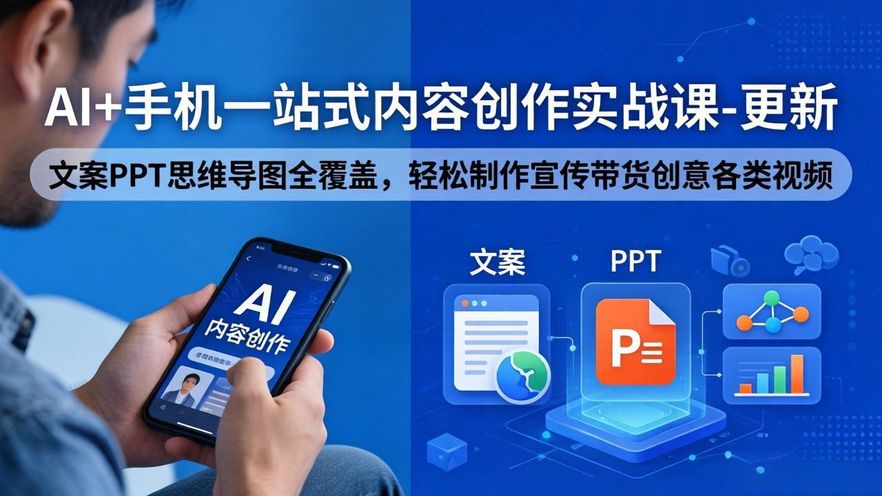 AI+手机一站式内容创作实战课-更新，文案PPT思维导图全覆盖，轻松制作宣传带货创意各类视频-huitchan网创