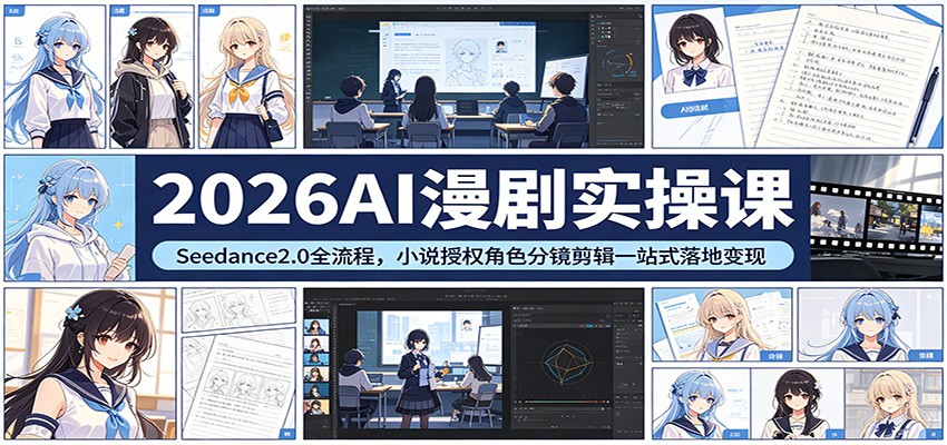 2026AI漫剧实操课：Seedance2.0全流程，小说授权角色分镜剪辑一站式落地变现-huitchan网创