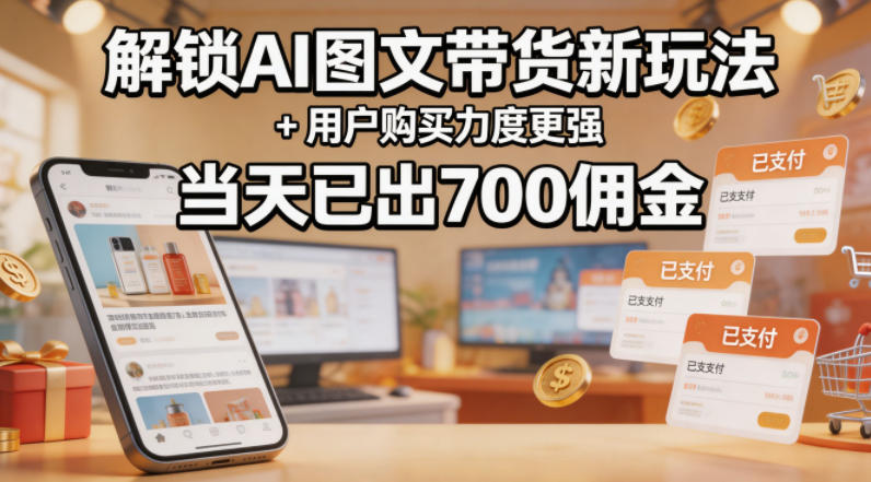 解锁ai图文带货新玩法+用户购买力度更强，当天已出700佣金，详细拆解-huitchan网创