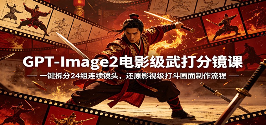 GPT-Image2电影级武打分镜课：一键拆分24组连续镜头，还原影视级打斗画面制作流程-huitchan网创