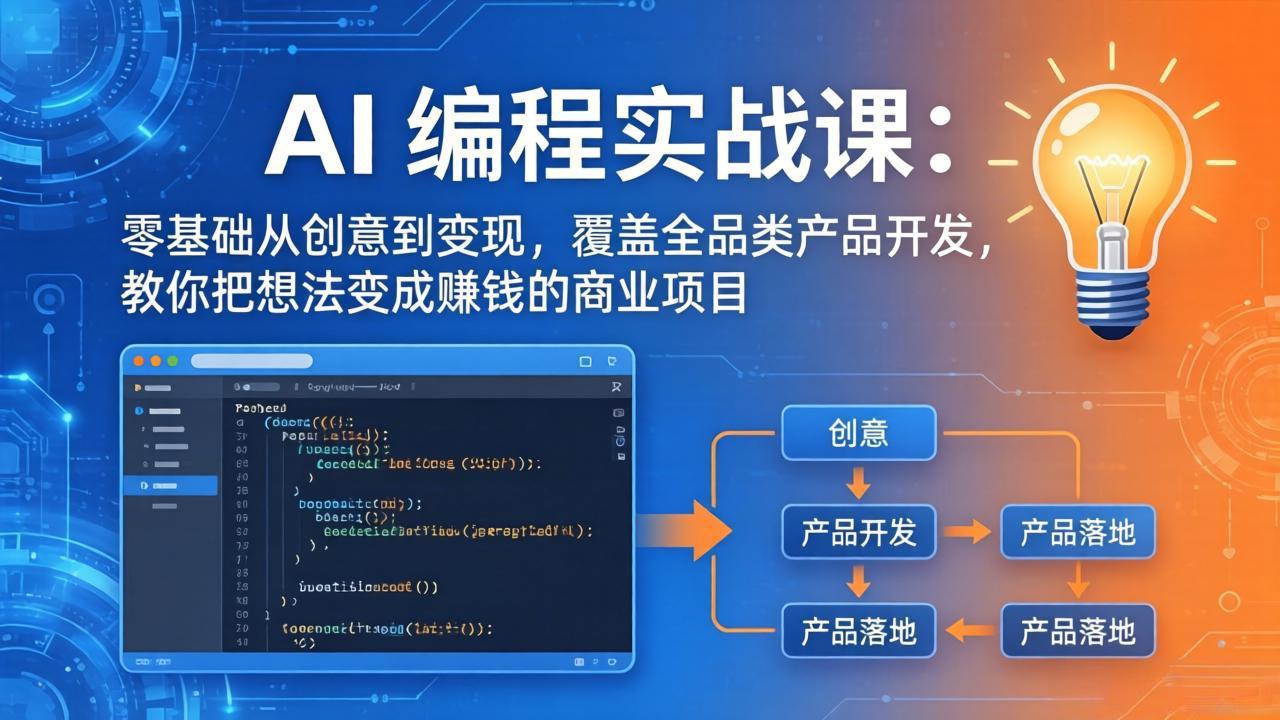 AI编程实战课-第三期-4月17更新：零基础从创意到变现，覆盖全品类产品开发，把想法变成赚钱项目-huitchan网创