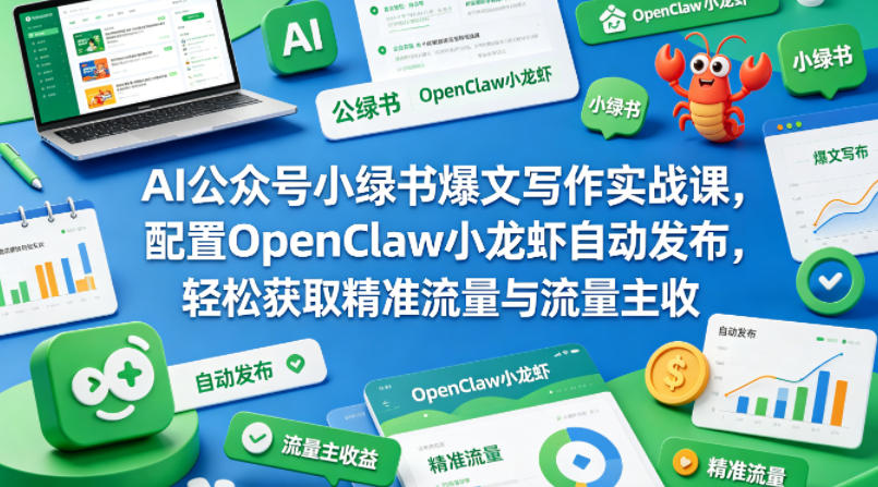 AI公众号小绿书爆文写作实战课，配置OpenClaw小龙虾自动发布，轻松获取精准流量与流量主收益-huitchan网创
