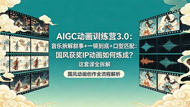 AIGC动画训练营3.0：音乐拆解叙事+一镜到底+口型匹配：国风获奖IP动画如何炼成？这套课全拆解-huitchan网创