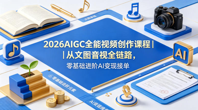 2026AIGC全能视频创作课程｜从文图音视全链路，零基础进阶AI变现接单-huitchan网创