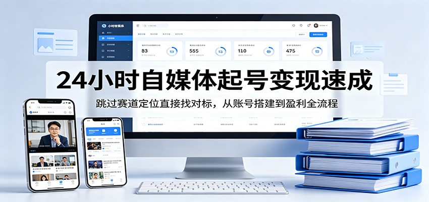 24小时自媒体起号变现速成，跳过赛道定位直接找对标，从账号搭建到盈利全流程-huitchan网创