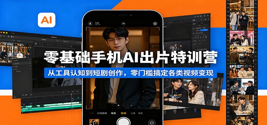 零基础手机AI出片特训营：从工具认知到短剧创作，零门槛搞定各类视频变现-huitchan网创