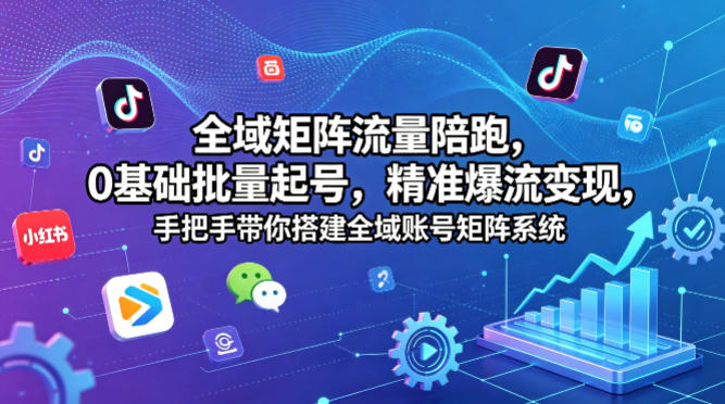 全域矩阵流量陪跑，0基础批量起号，精准爆流变现，手把手带你搭建全域账号矩阵系统-huitchan网创