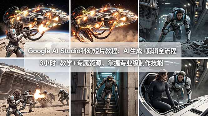 Google AI Studio科幻短片教程：AI生成+剪辑全流程，3小时+教学+专属资源，掌握专业级制作技能-huitchan网创