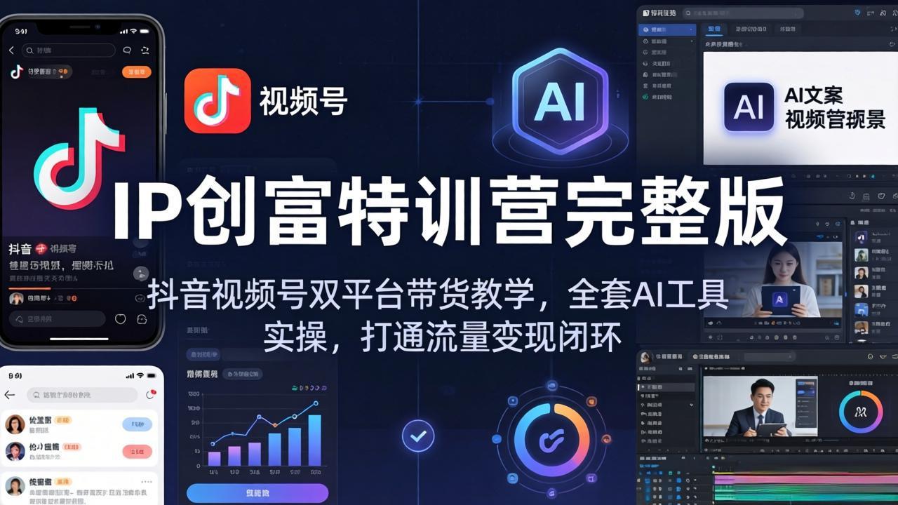 IP创富特训营完整版：抖音视频号双平台带货教学，全套AI工具实操，打通流量变现闭环-huitchan网创