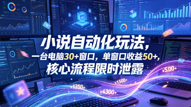 小说挂G自动化玩法，一台电脑30+窗口，单窗口收益50+，核心流程限时泄露【揭秘】-huitchan网创