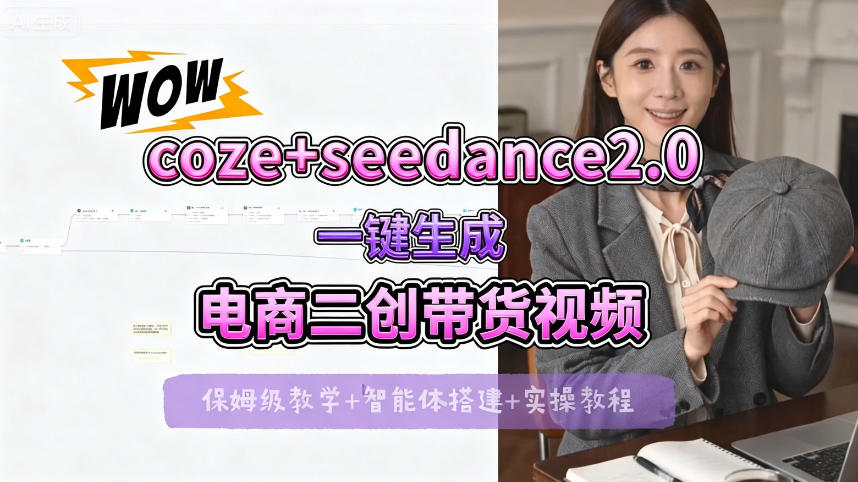 【Coze工作流搭建实操教程】seedance2.0+coze一键生成电商二创带货视频，全流程保姆级教学-huitchan网创
