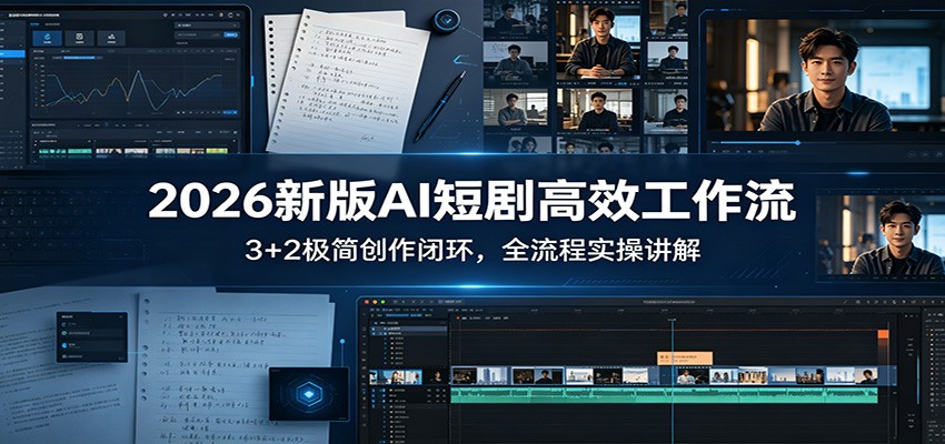 2026新版AI短剧高效工作流：3+2极简创作闭环，全流程实操讲解-huitchan网创