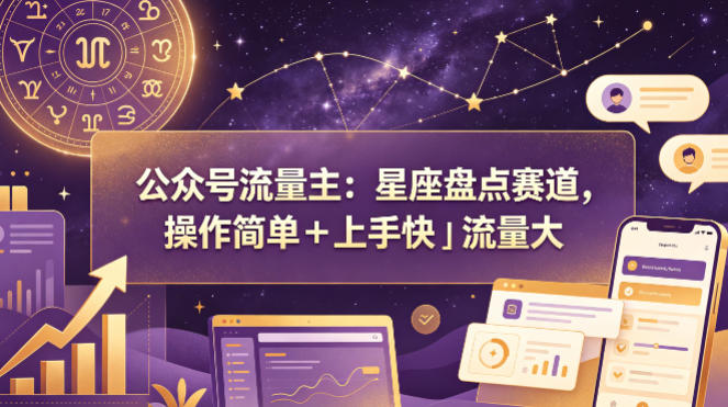 公众号流量主：星座盘点赛道，操作简单＋上手快＋流量大-huitchan网创
