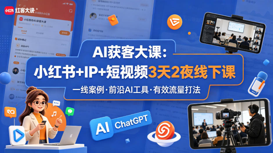 AI获客大课小红书+IP+短视频3天2夜线下课，用最真实的一线案例，最前沿的AI工具，最有效的流量打法-huitchan网创