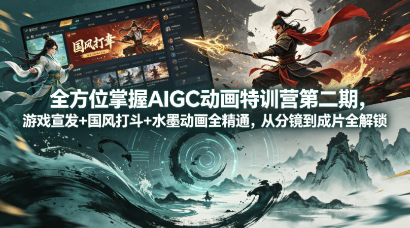 全方位掌握AIGC动画特训营第二期，游戏宣发+国风打斗+水墨动画全精通，从分镜到成片全解锁-huitchan网创