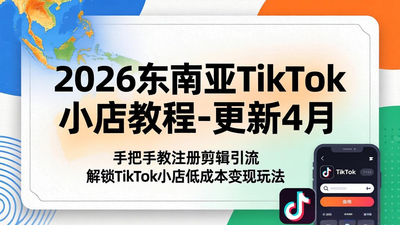 2026东南亚TikTok小店教程-更新4月，手把手教注册剪辑引流，解锁TikTok小店低成本变现玩法-huitchan网创