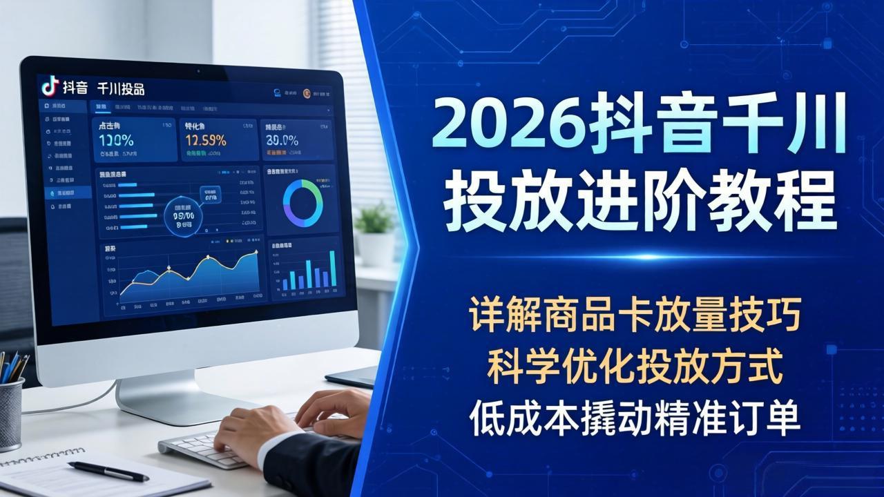 2026抖音千川投放进阶教程，详解商品卡放量技巧，科学优化投放方式，低成本撬动精准订单-huitchan网创