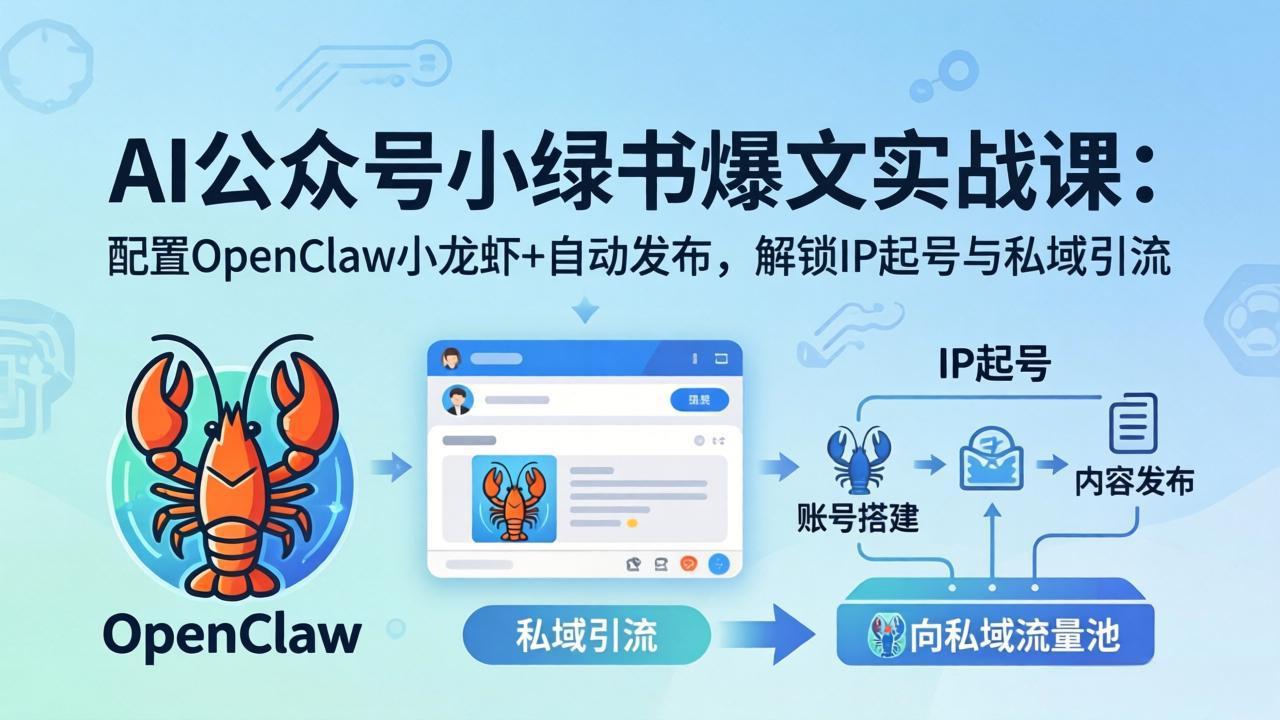 AI公众号小绿书变现实战课：小绿书爆文写作+OpenClaw自动发布，解锁IP起号与私域引流-huitchan网创