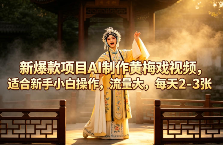 新爆款项目AI制作黄梅戏视频，适合新手小白操作，流量大，每天2-3张-huitchan网创