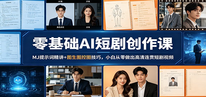 零基础AI短剧创作课：MJ提示词精讲+图生图控图技巧，小白从零做出高清连贯短剧视频-huitchan网创