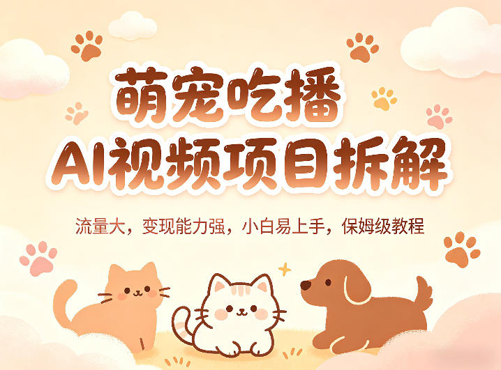 萌宠吃播AI视频项目拆解，流量大，变现能力强，小白易上手，保姆级教程-huitchan网创
