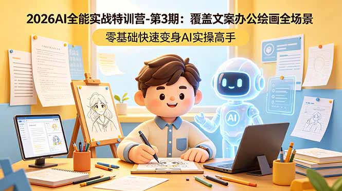 2026AI全能实战特训营-第3期：覆盖文案办公绘画全场景 零基础快速变身AI实操高手-huitchan网创