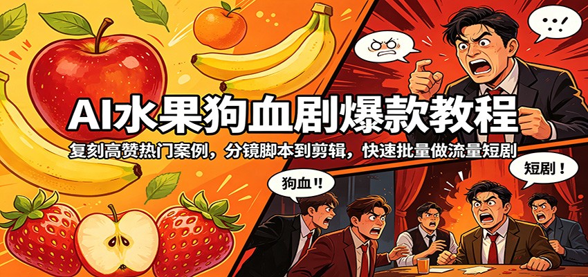 AI水果狗血剧爆款教程：复刻高赞热门案例，分镜脚本到剪辑，快速批量做流量短剧-huitchan网创
