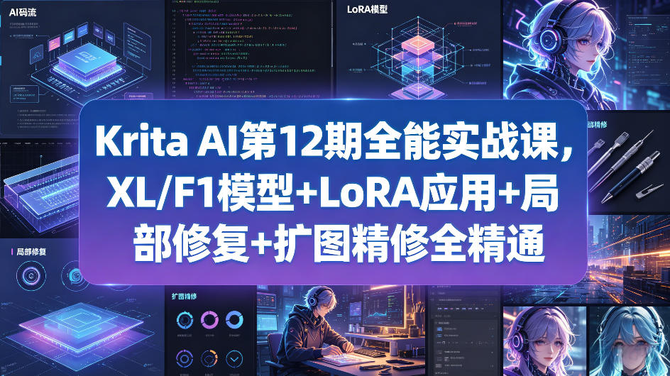Krita AI第12期全能实战课，XL/F1模型+LoRA应用+局部修复+扩图精修全精通-huitchan网创