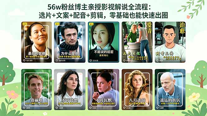 56万粉丝博主亲授影视解说全流程：选片+文案+配音+剪辑，零基础也能快速出圈-huitchan网创
