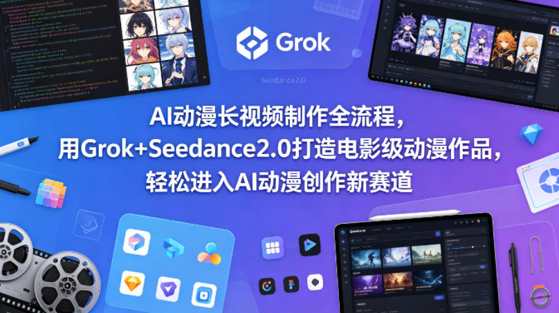 AI动漫长视频制作全流程，用Grok+Seedance2.0打造电影级动漫作品，轻松进入AI动漫创作新赛道-huitchan网创