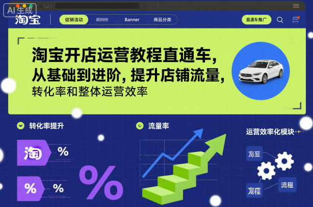 淘宝开店运营教程直通车，从基础到进阶，提升店铺流量，转化率和整体运营效率(更新26年4月20日)-huitchan网创