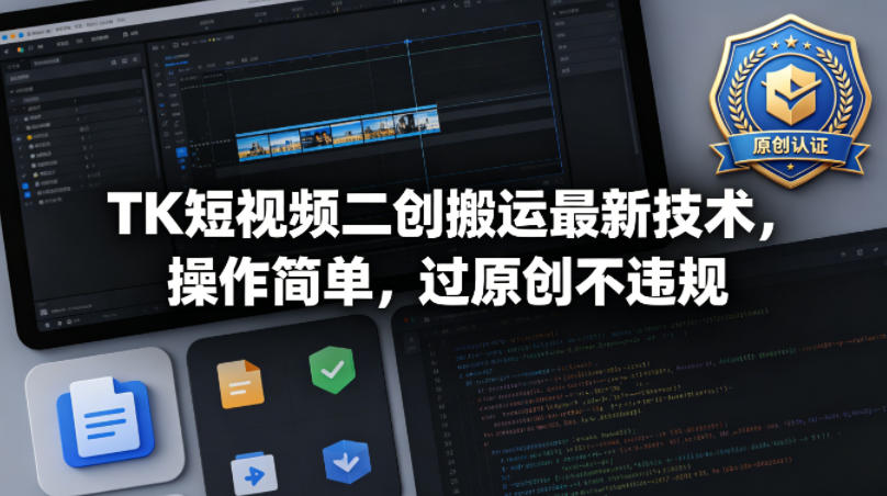 TK短视频二创搬运最新技术，操作简单，过原创不违规-huitchan网创