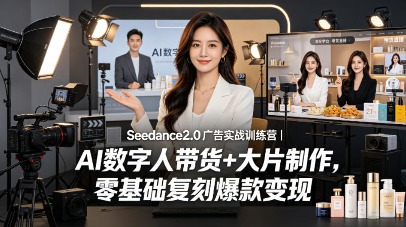 Seedance2.0广告实战训练营｜AI数字人带货+大片制作，零基础复刻爆款变现-huitchan网创
