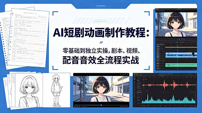 AI短剧动画制作教程：零基础到独立实操，剧本、视频、配音音效全流程实战-huitchan网创