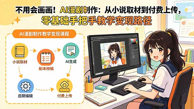 不用会画画！AI漫剧制作：从小说取材到付费上传，零基础手把手教学变现路径-huitchan网创