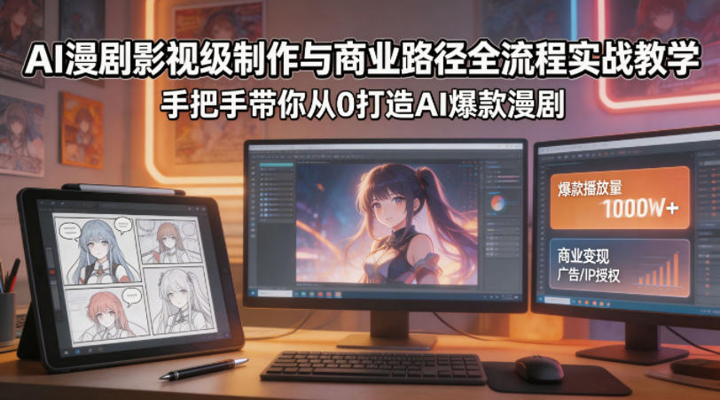 AI漫剧影视级制作与商业路径全流程实战教学，手带你从0打造AI爆款漫剧-huitchan网创