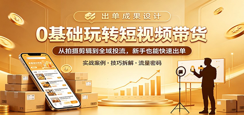 0基础玩转短视频带货：从拍摄剪辑到全域投流，新手也能快速出单-huitchan网创