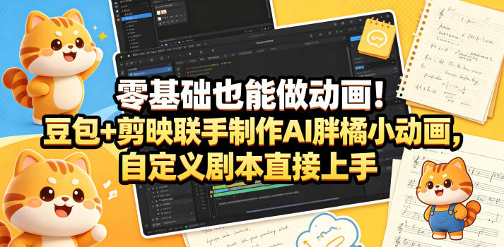 零基础也能做动画！豆包+剪映联手制作AI胖橘小动画，自定义剧本直接上手-huitchan网创