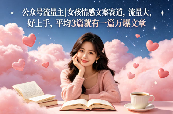 公众号流量主女孩情感文案赛道，流量大，好上手，平均3篇就有一篇万爆文章-huitchan网创